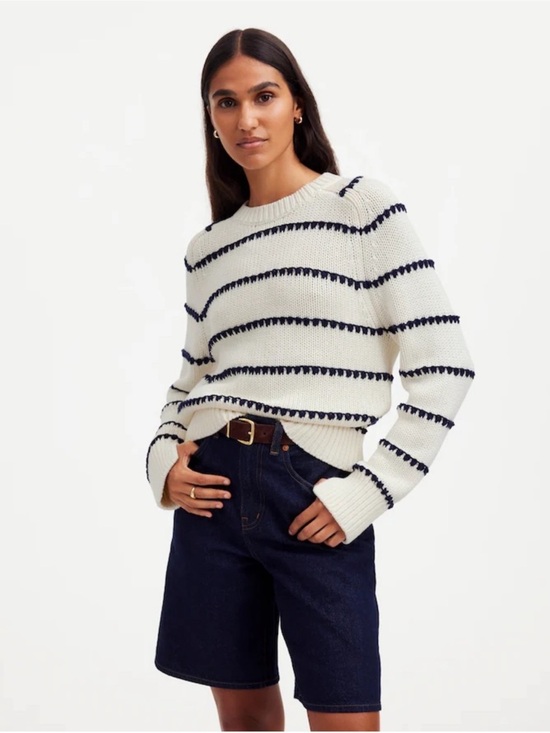Madewell Sweaters - Madewell Textured Cotton Crewneck Sweater in Stripe Size Small